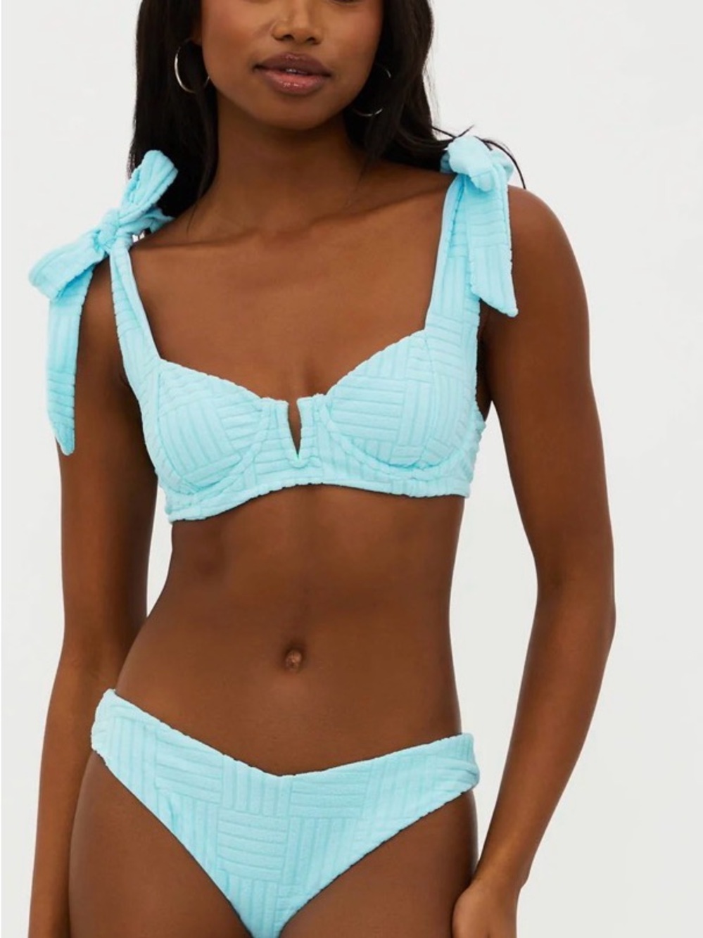 Beach Riot Tie-Shoulder Textured Bikini Set - Light Blue